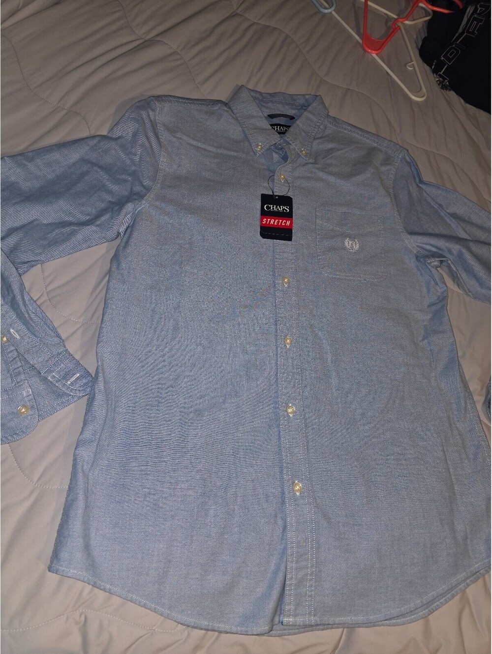 Chaps Slim Fit Stretch Dress Shirt Mens Blue Size M. Casual Professional.  NWT